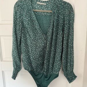 Abercrombie & Fitch Green Long Sleeve Wrap Bodysuit